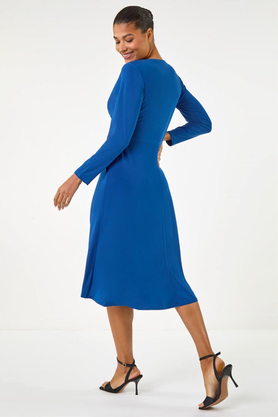 Roman Royal Blue Wrap Bodice Tie Waist Midi Dress