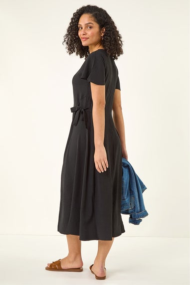 Roman Black Side Tie Detail Midi Dress
