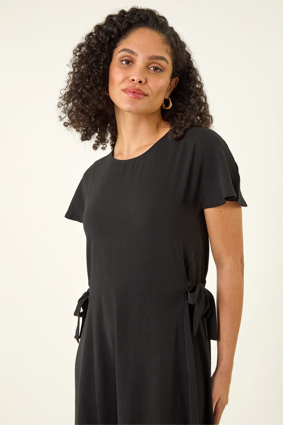 Roman Black Side Tie Detail Midi Dress