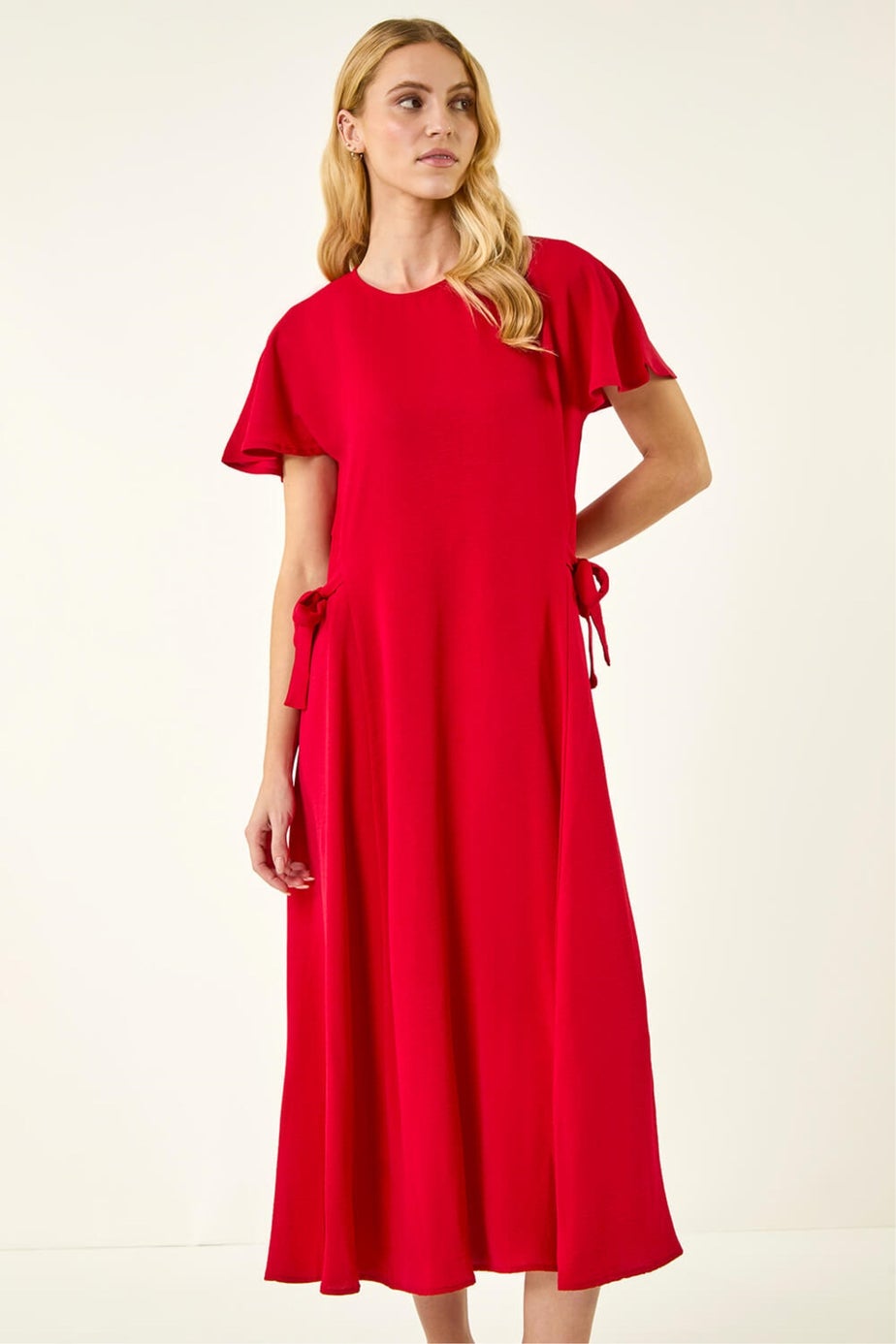 Roman Red Side Tie Detail Midi Dress