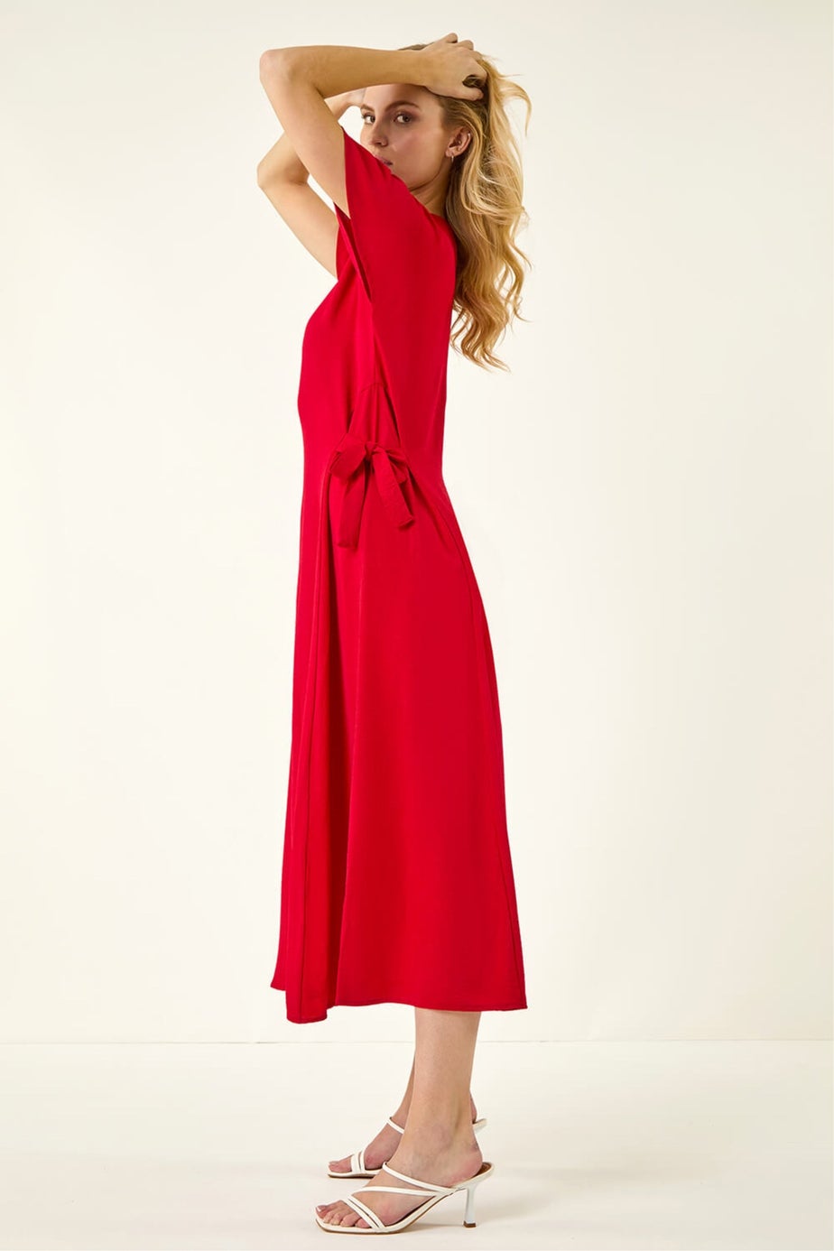 Roman Red Side Tie Detail Midi Dress