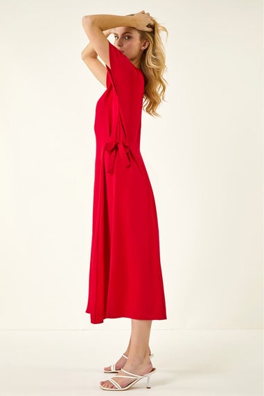 Roman Red Side Tie Detail Midi Dress