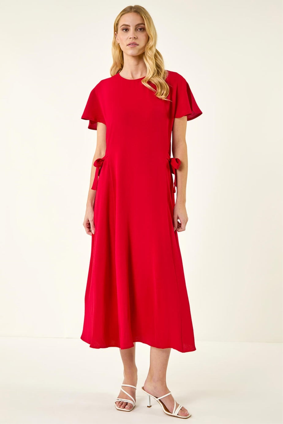 Roman Red Side Tie Detail Midi Dress