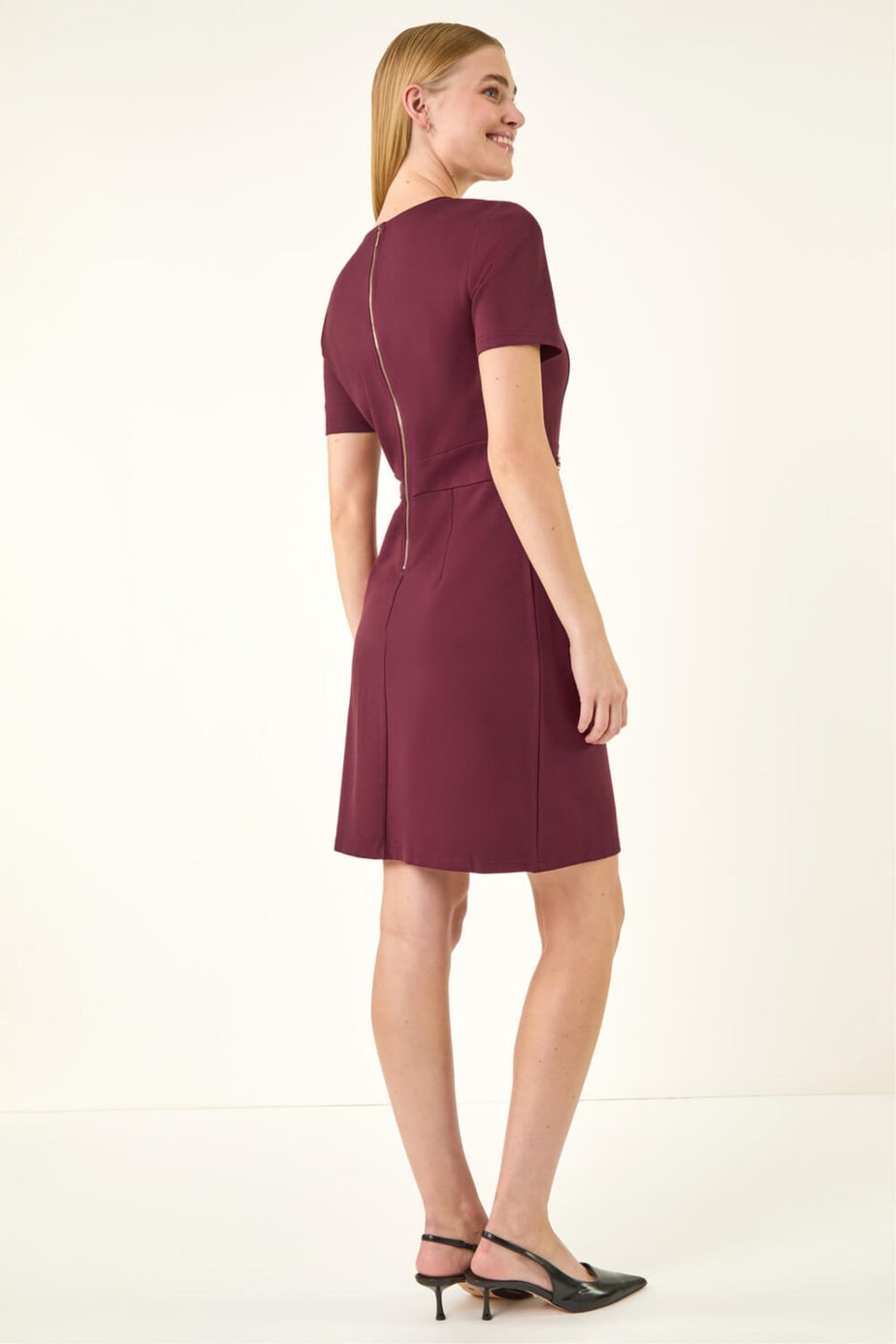 Roman Wine Front Keyhole Belted Dress