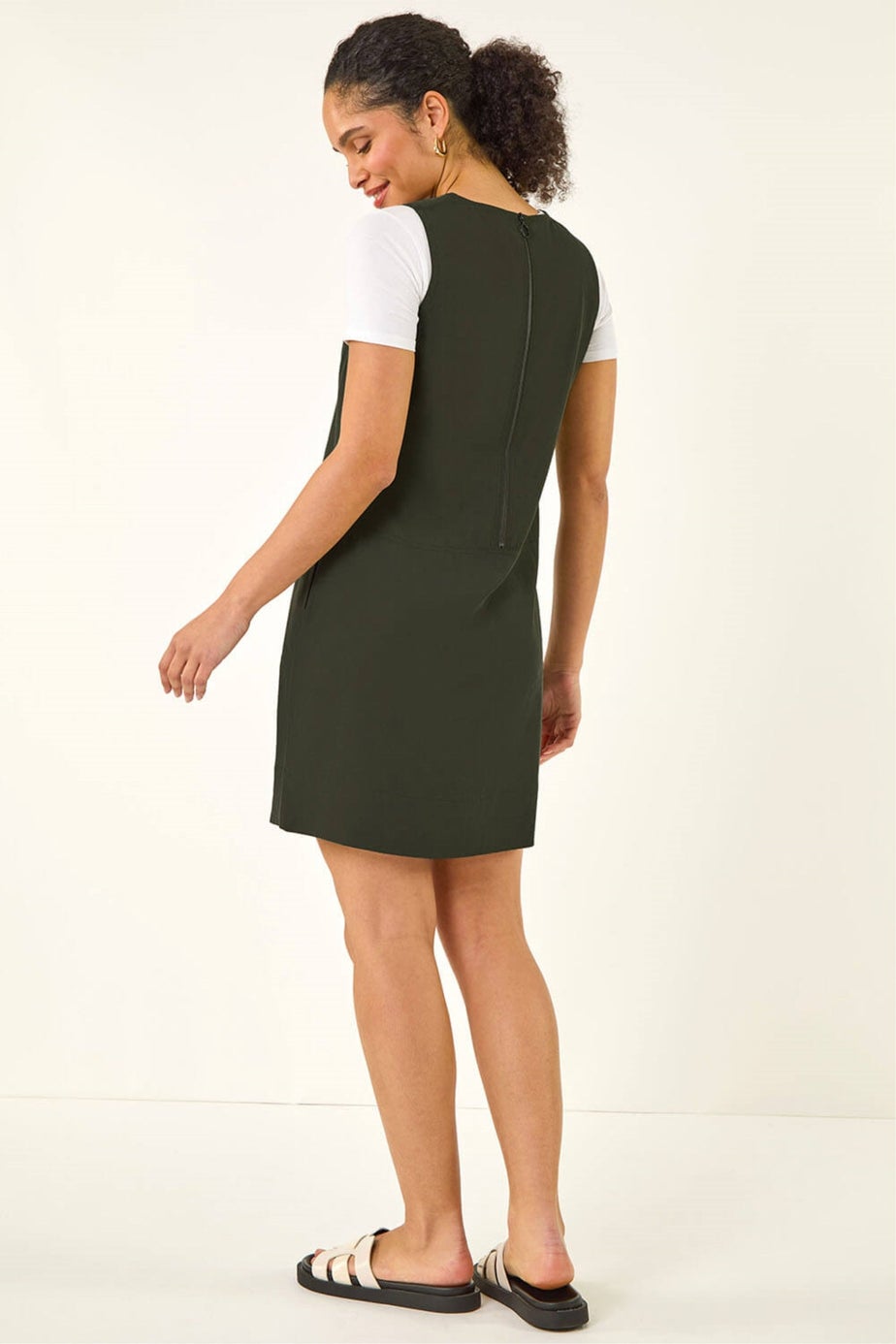 Roman Khaki Seam Detail Pocket Shift Dress
