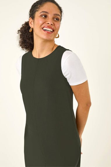 Roman Khaki Seam Detail Pocket Shift Dress