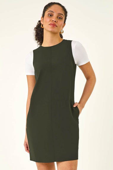 Roman Khaki Seam Detail Pocket Shift Dress