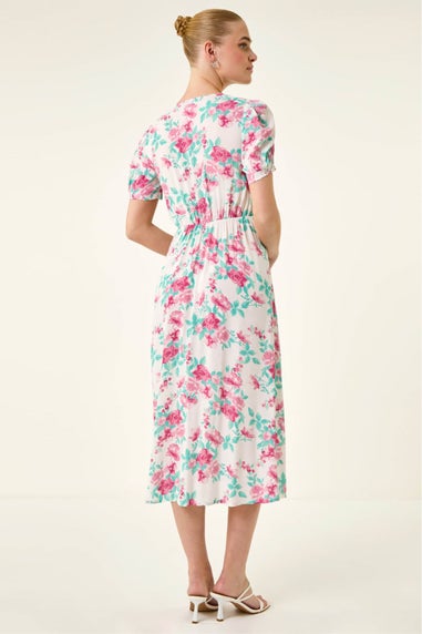 Roman Ivory Floral Lace Trim Midi Dress