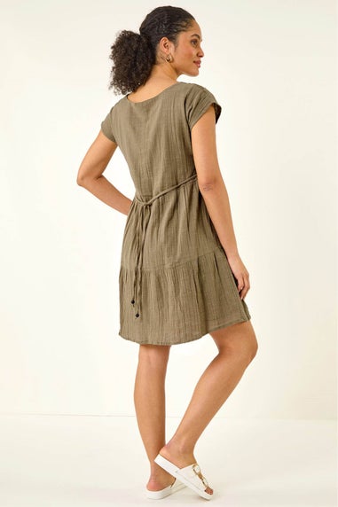 Roman Khaki Cotton Trim Detail Mini Dress