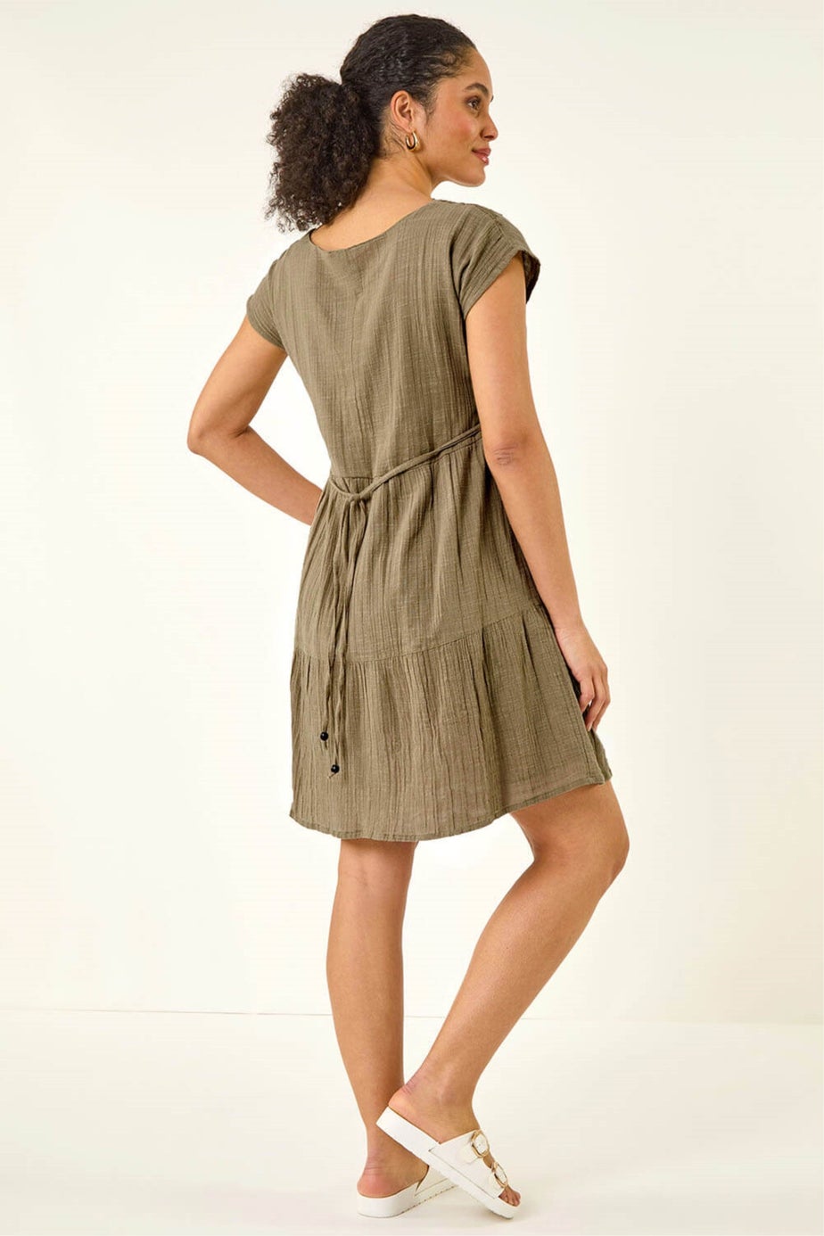 Roman Khaki Cotton Trim Detail Mini Dress
