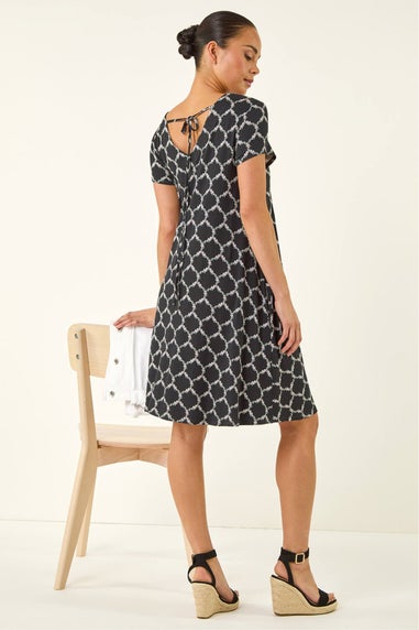 Roman Black Petite Abstract Pocket Swing Dress