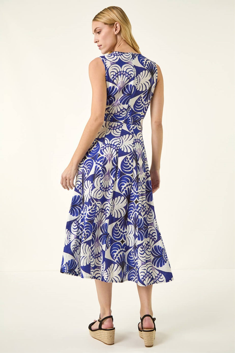 Roman Navy Abstract Print Midi Dress