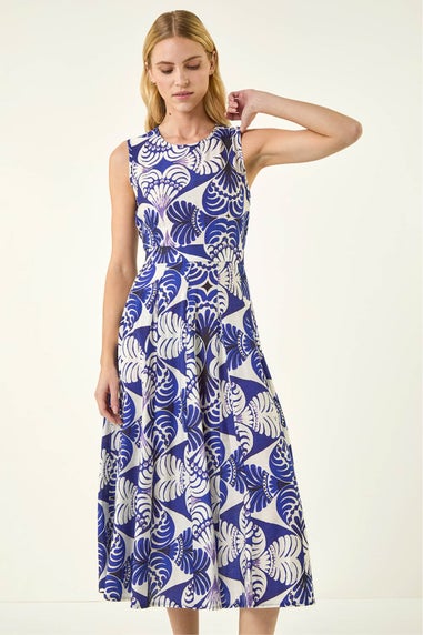 Roman Navy Abstract Print Midi Dress