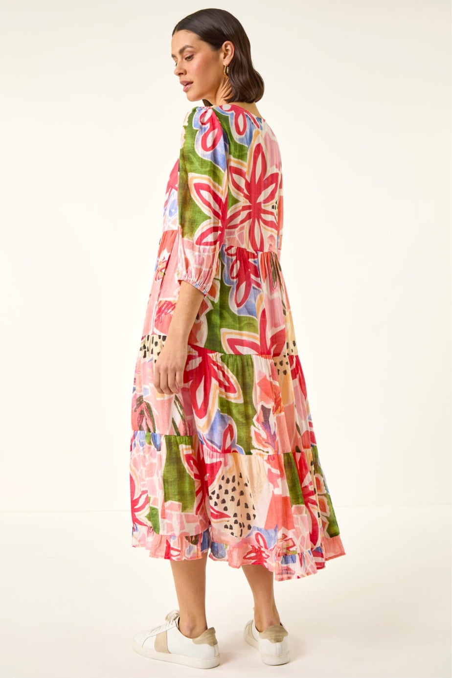 Roman Red Abstract Print Tiered Dress