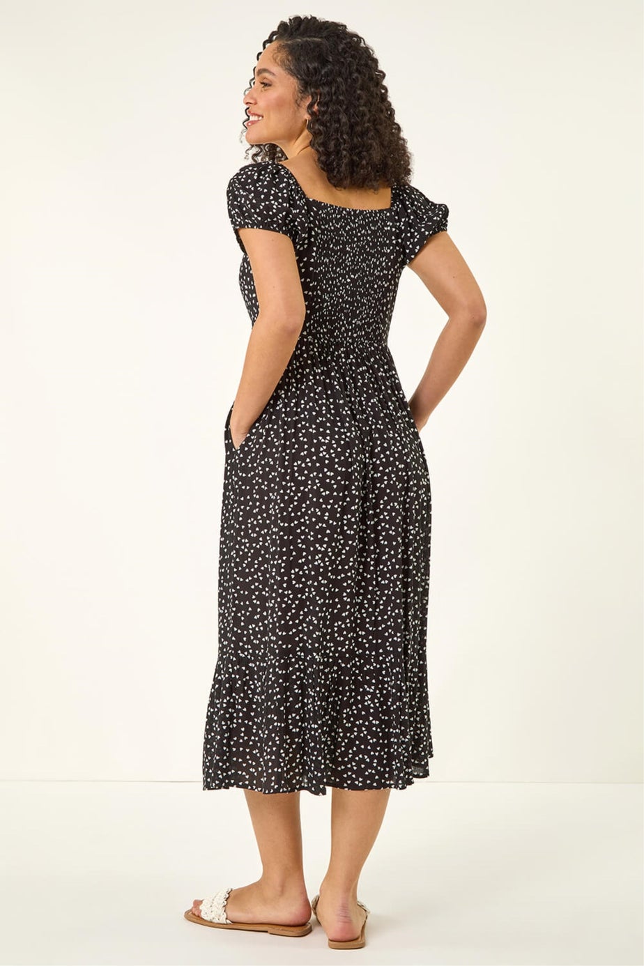 Roman Black Spotty Heart Button Midi Dress