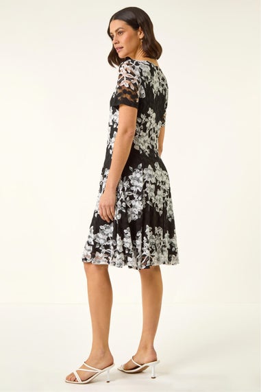 Roman Black Floral Lace Stretch Dress