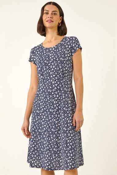 Roman Navy Ditsy Floral Spot Tea Dress