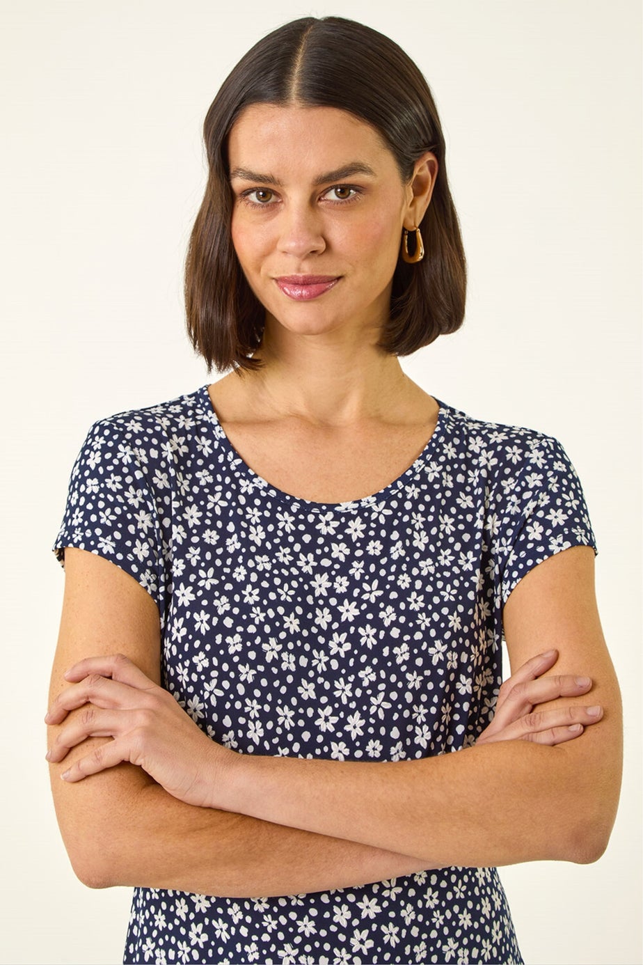 Roman Navy Ditsy Floral Spot Tea Dress