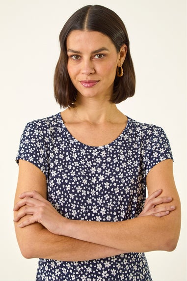 Roman Navy Ditsy Floral Spot Tea Dress
