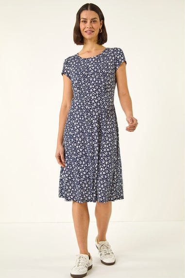 Roman Navy Ditsy Floral Spot Tea Dress