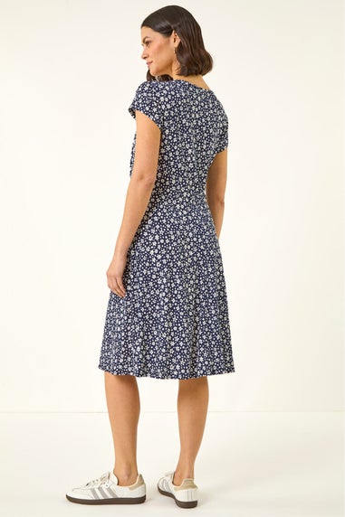 Roman Navy Ditsy Floral Spot Tea Dress