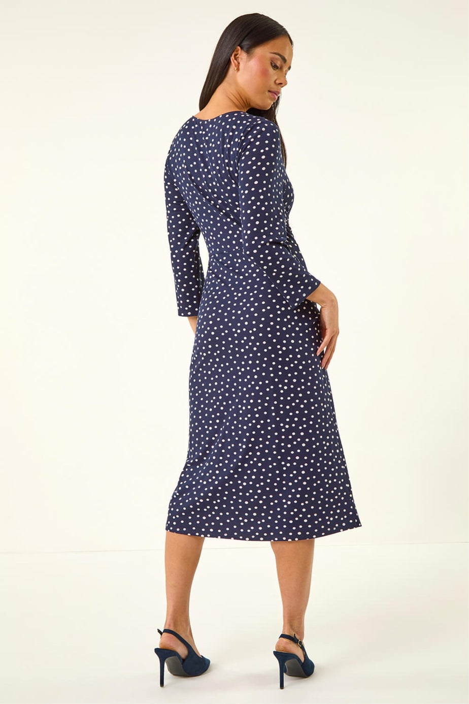 Roman Navy Petite Spot Front Knot Dress