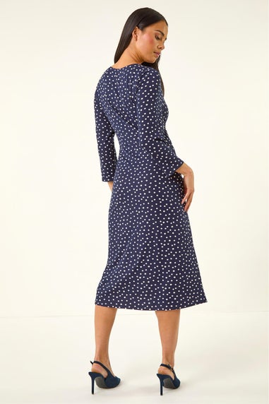 Roman Navy Petite Spot Front Knot Dress