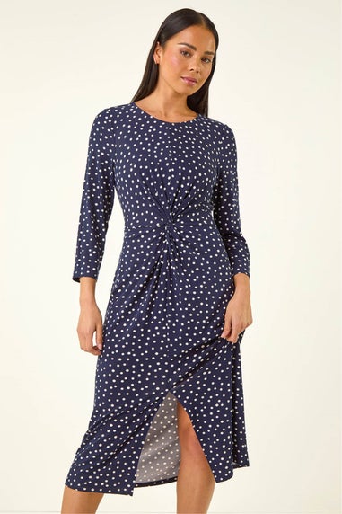 Roman Navy Petite Spot Front Knot Dress