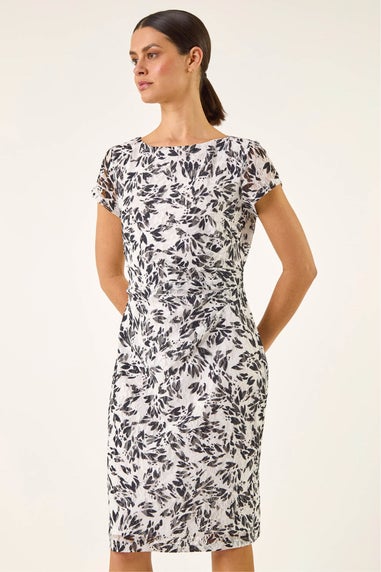 Roman White Heart Print Lace Stretch Dress