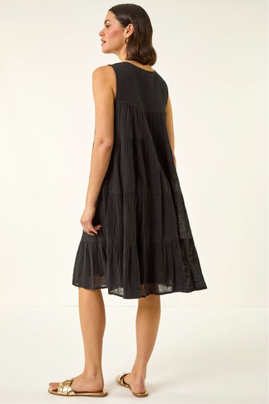 Roman Black Cotton Trim Detail Smock Dress