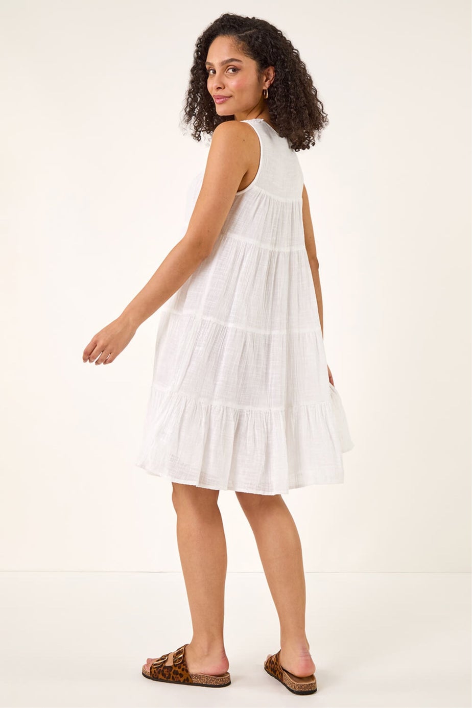 Roman White Cotton Trim Detail Smock Dress
