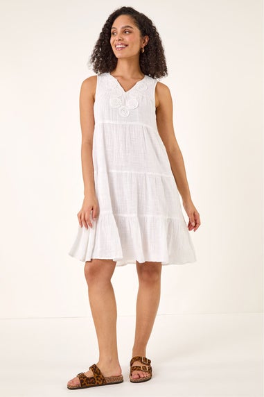 Roman White Cotton Trim Detail Smock Dress
