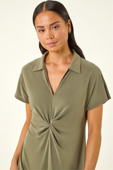 Roman Khaki Petite Twist Waist Midi Dress
