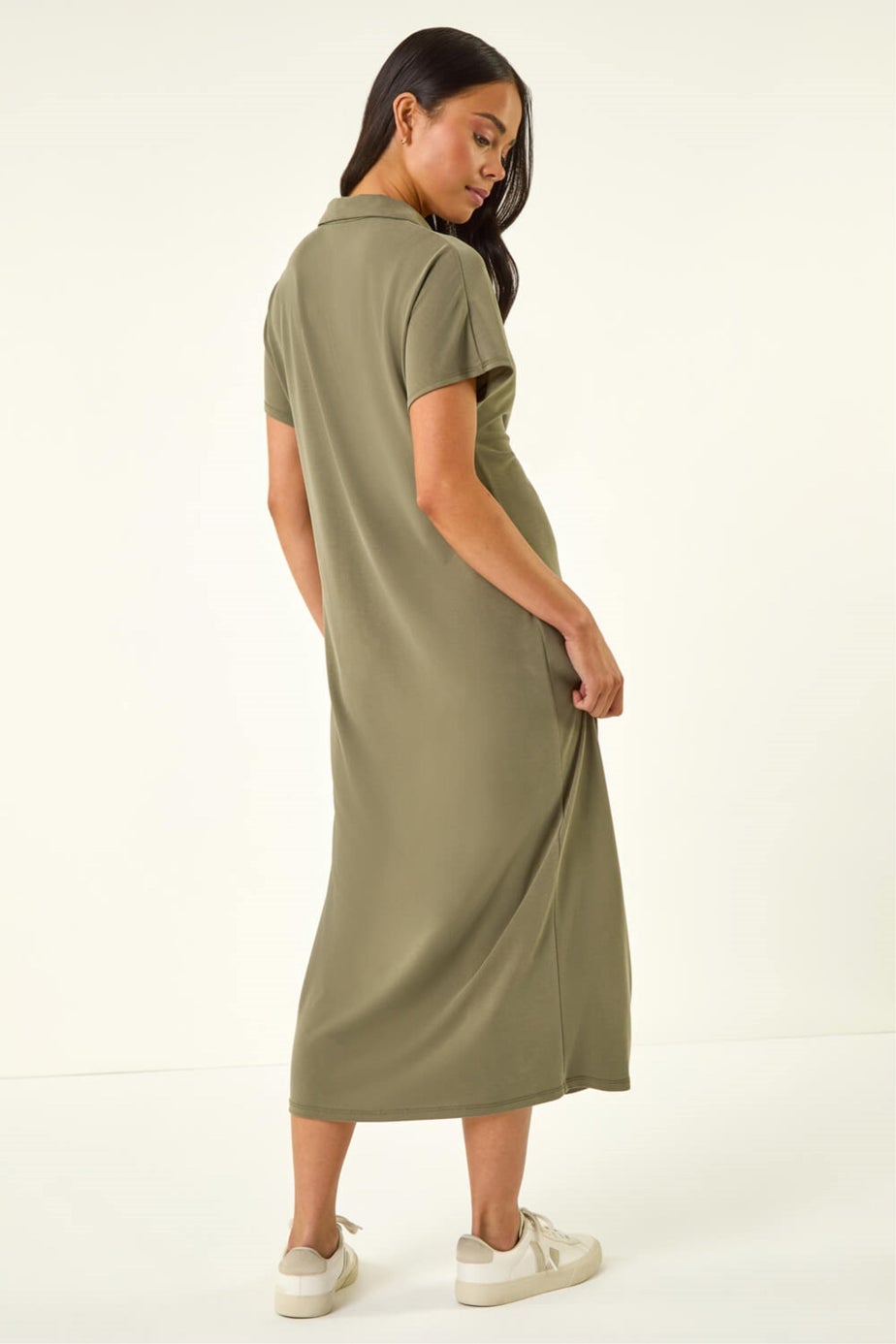 Roman Khaki Petite Twist Waist Midi Dress