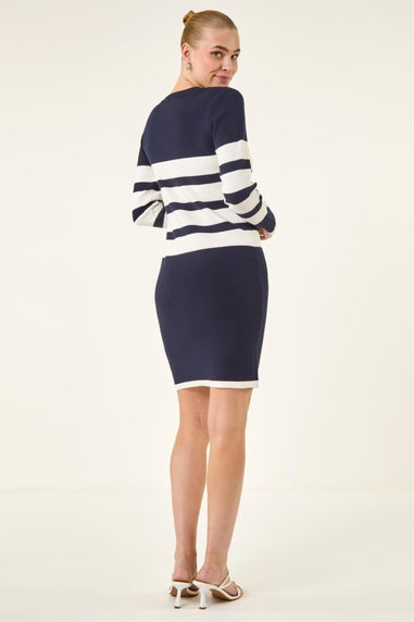 Roman Navy Jewel Trim Stripe Knitted Dress