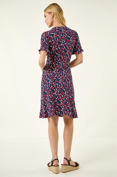 Roman Red Floral Side Button Dress