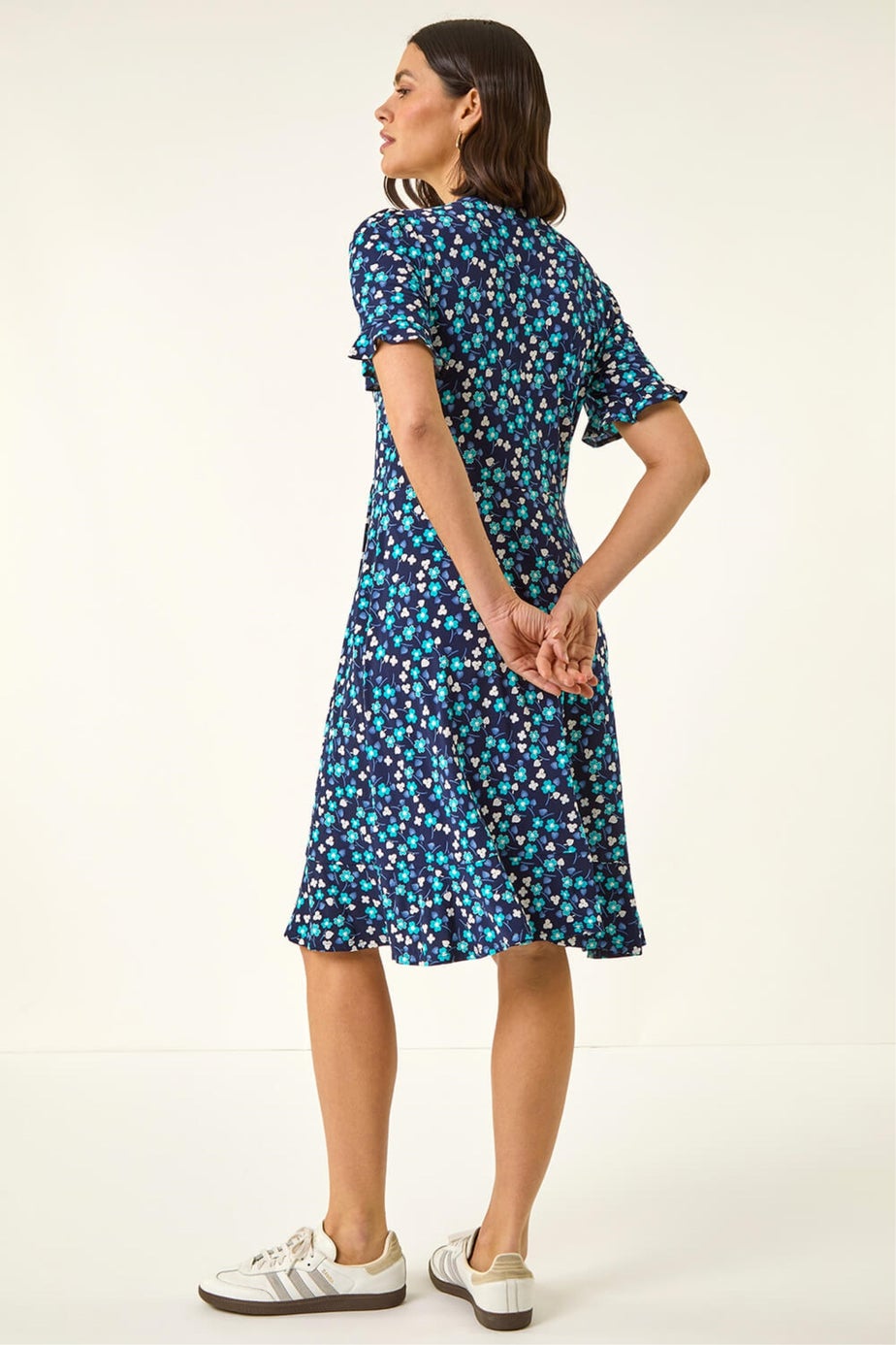 Roman Turquoise Floral Side Button Dress
