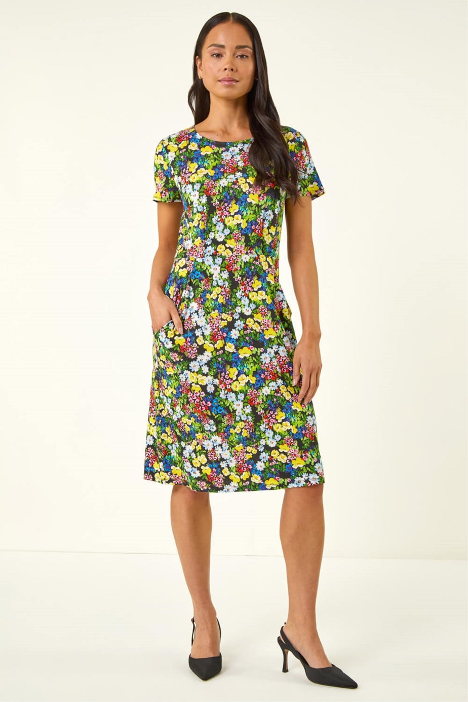 Roman Multi Petite Floral Print Pocket Dress
