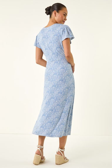 Roman Blue Petite Abstract Spot Midi Dress