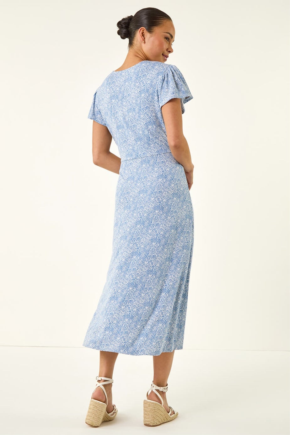 Roman Blue Petite Abstract Spot Midi Dress