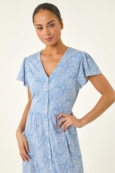 Roman Blue Petite Abstract Spot Midi Dress