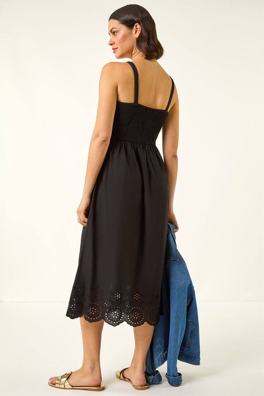 Roman Black Crochet Strappy Midi Dress