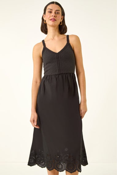 Roman Black Crochet Strappy Midi Dress