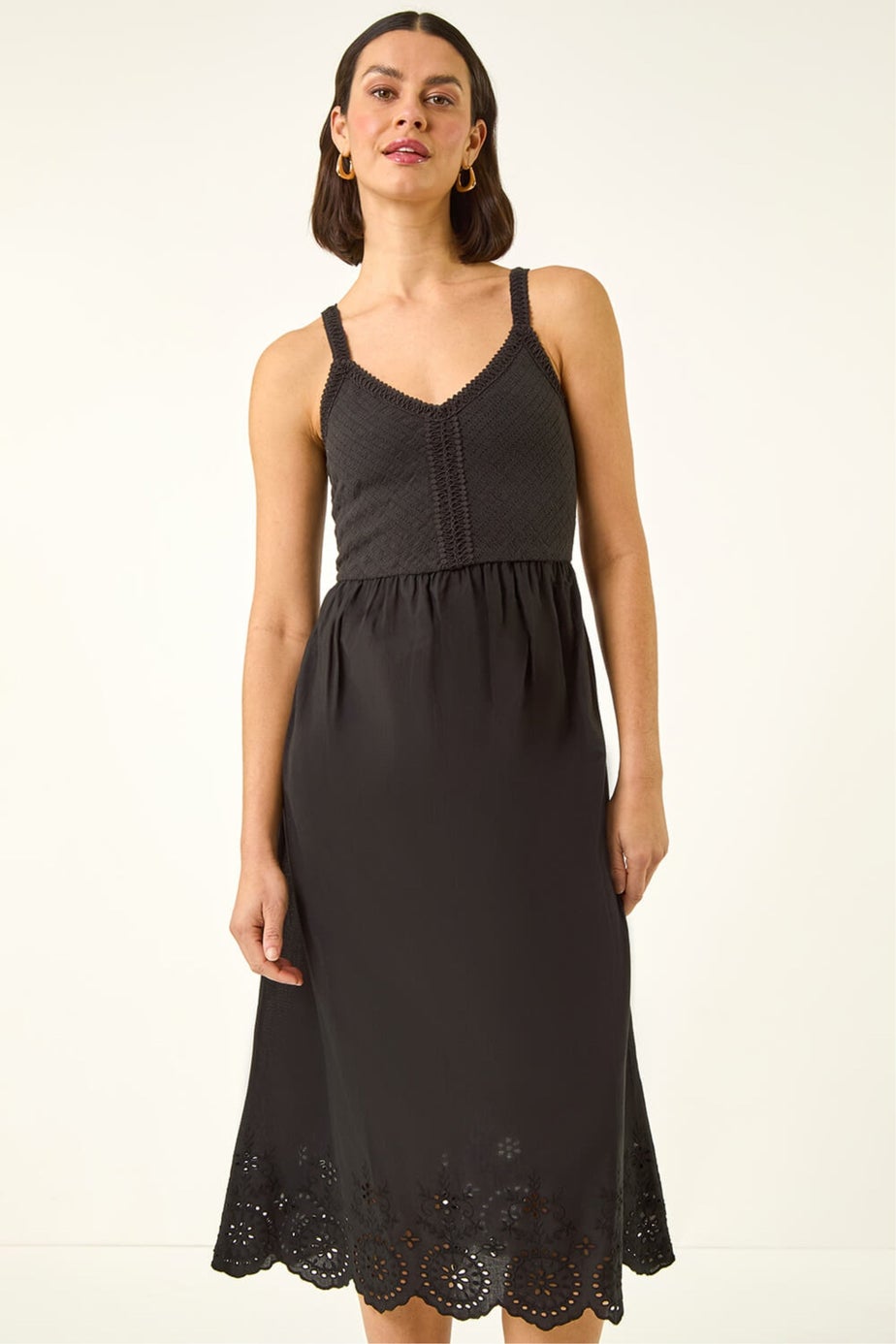 Roman Black Crochet Strappy Midi Dress