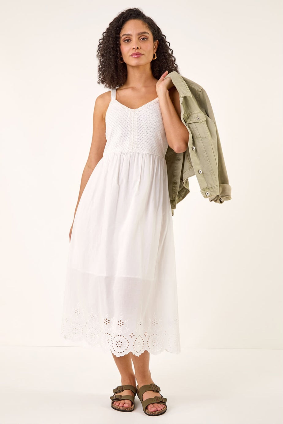 Roman White Crochet Strappy Midi Dress