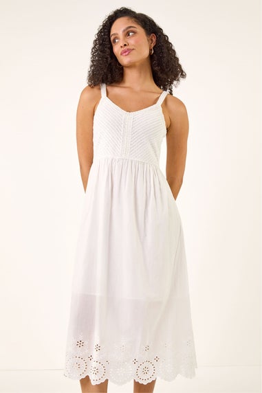Roman White Crochet Strappy Midi Dress