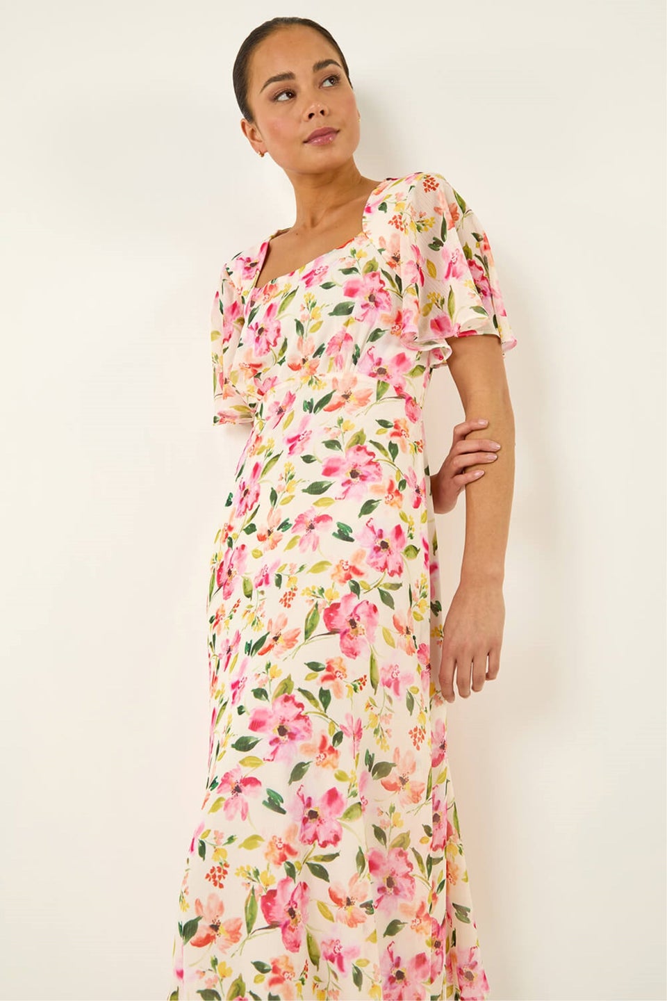 Roman Ivory Petite Floral Midi Dress