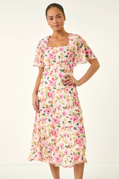 Roman Ivory Petite Floral Midi Dress