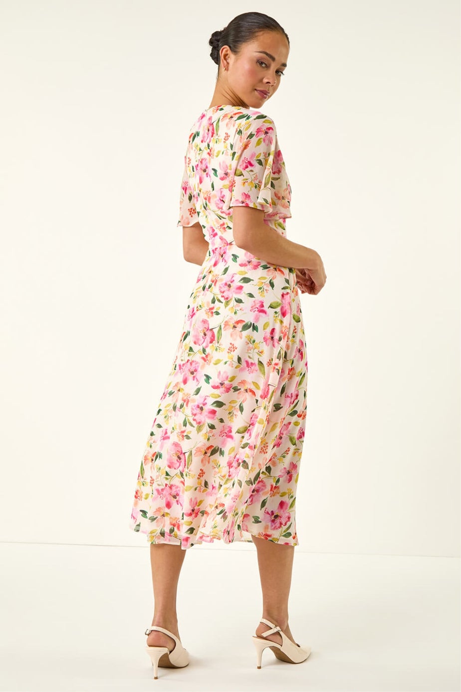 Roman Ivory Petite Floral Midi Dress