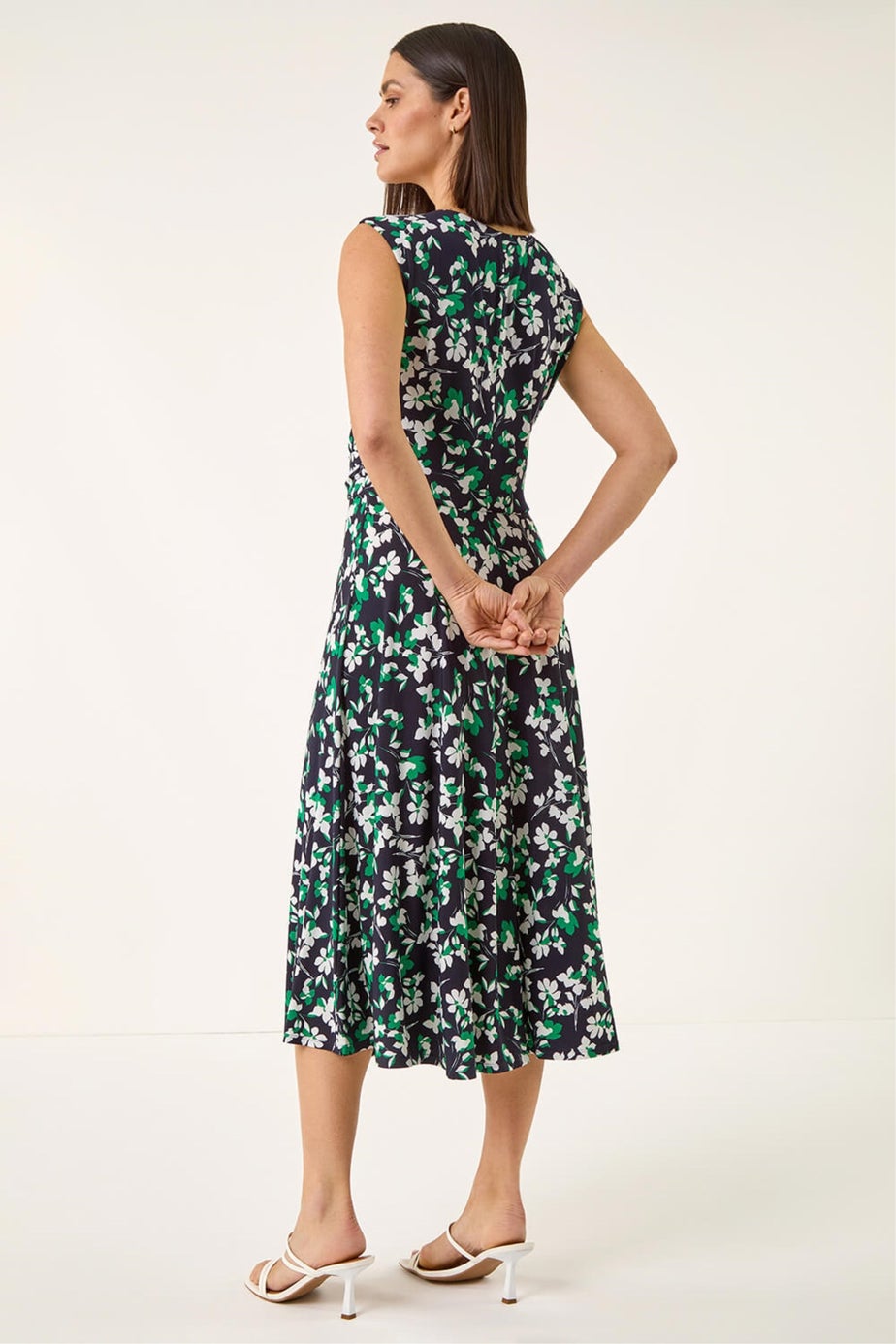 Roman Green Floral Twist Front Dress
